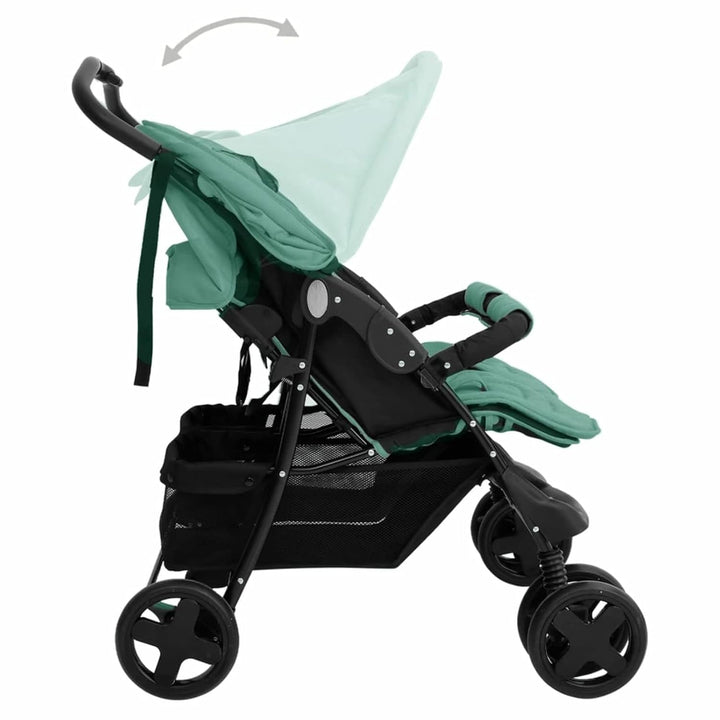 Tidyard Geschwisterwagen Zwillingswagen Doppelkinderwagen Zwillingsbuggy Kinderwagen Stahl Grün, Grü