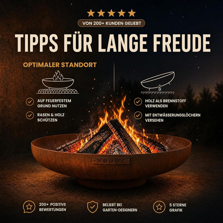 Moodz Feuerschale 120 cm - Feuerschalen für den Garten - Feuerstelle Outdoor &amp; Feuertonne - Feuersch
