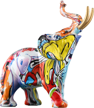 26,4 cm hoch, kreative Graffiti-Elefanten-Figuren, Kunstharz, Bunte Elefantenstatuen, Heimdekoration