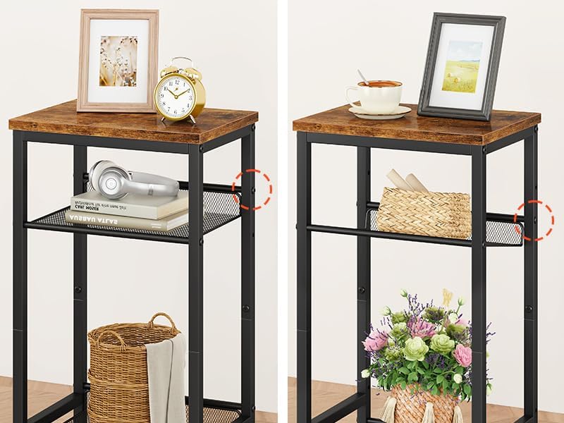 YMYNY 2er Set Beistelltische, Nachttisch mit Regalen, Telefontisch, Industriestil, Mesh verstellbar,