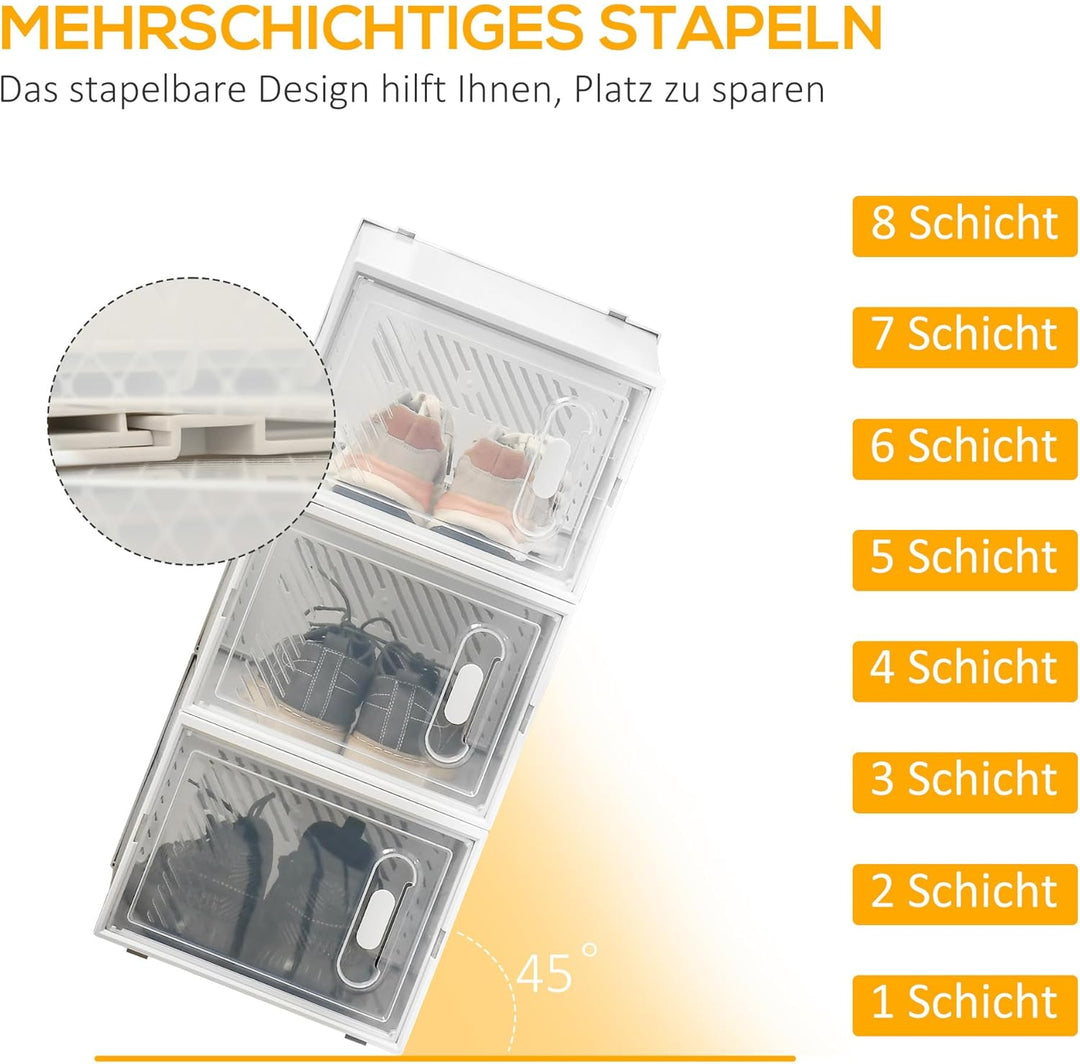 HOMCOM Schuhboxen 8er Set Schuhkarton stapelbar Schuhorganizer Schuhaufbewahrung Aufbewahrungsboxen