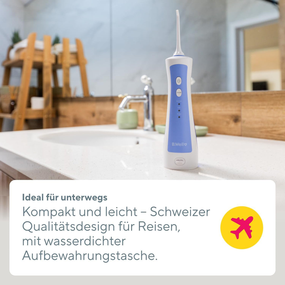 B.Well Swiss PRO-911 tragbare und kabellose Munddusche, mit 3 Modi, 2 Düsen mit 360°-Rotation, 150-m