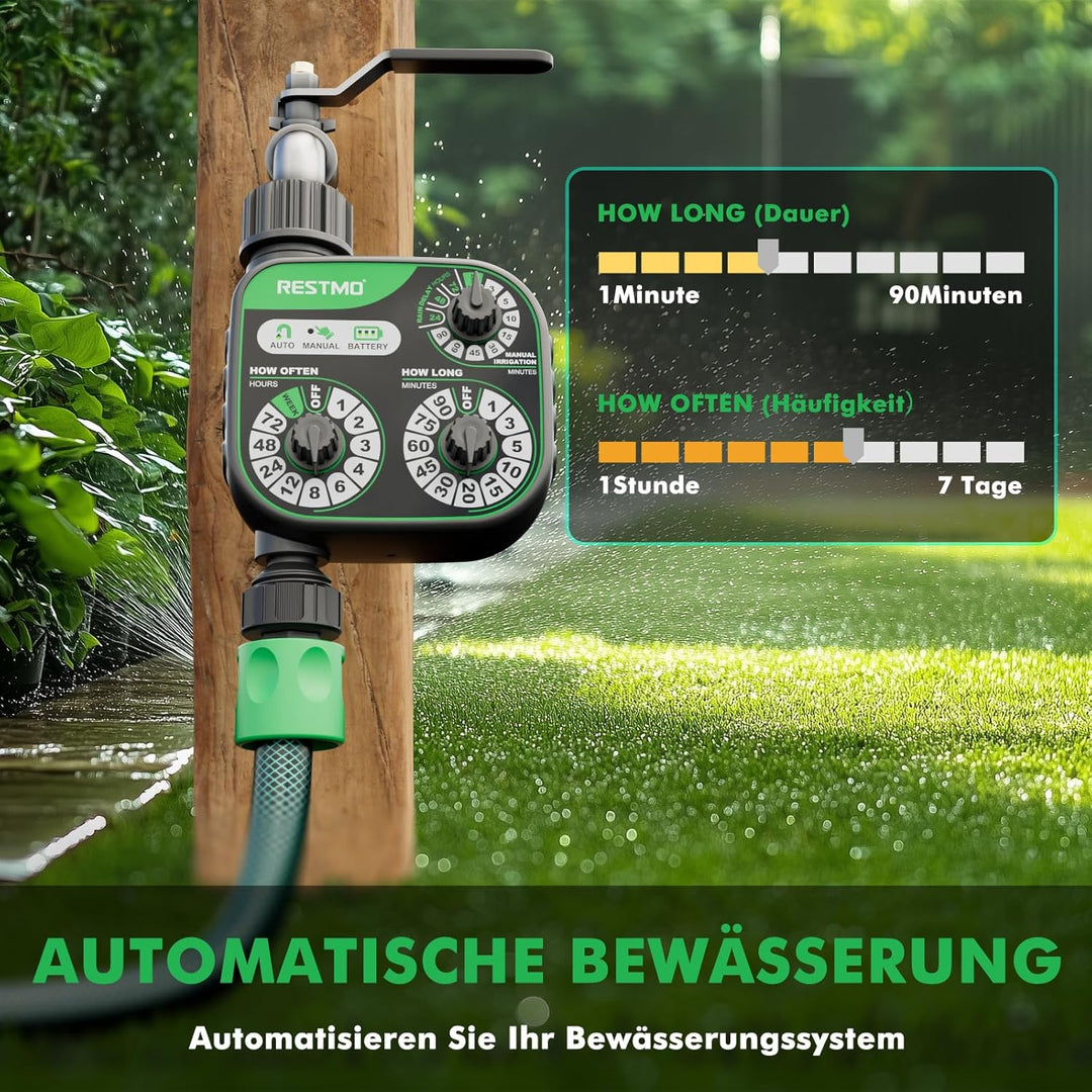 RESTMO Wasserzeitschaltuhr, Zeitschaltuhr mit 3 Zifferblättern, Muti-Funktions Bewässerungssteuerung