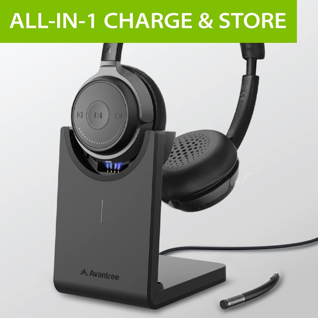 Avantree Bluetooth 5.0 Kopfhörer mit Abnehmbaren Mikro & Ladeständer, aptX HD Kabelloses Headset für