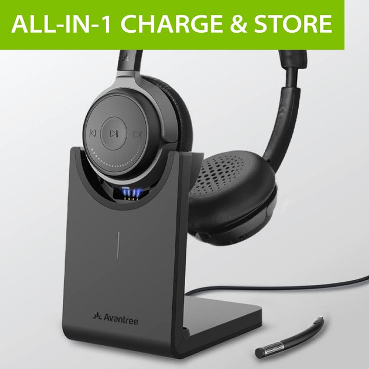 Avantree Bluetooth 5.0 Kopfhörer mit Abnehmbaren Mikro & Ladeständer, aptX HD Kabelloses Headset für