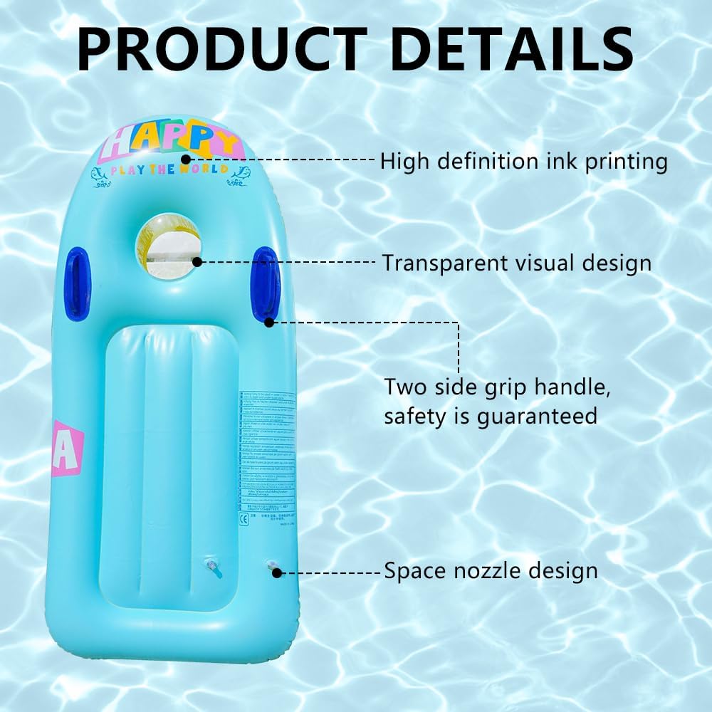 Inflatable Bodyboard Kids Boogie Board with Handles Portable Surfboard Pool Float Beach Surfing Swim