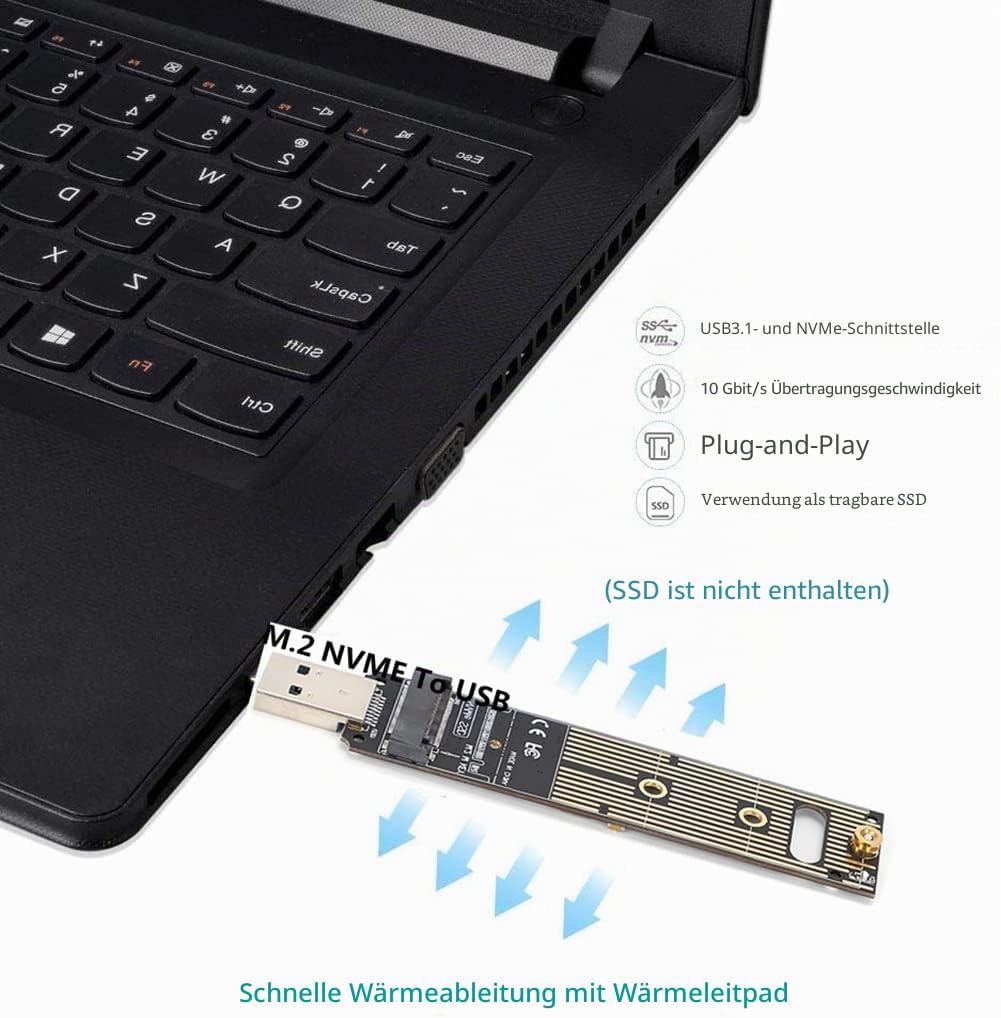 Tangxi M.2 NVMe auf USB Adapter, 10 Gbit/s M.2 SSD auf USB 3.1 M.2 Adapter, M.2 NVME basiert M Key M