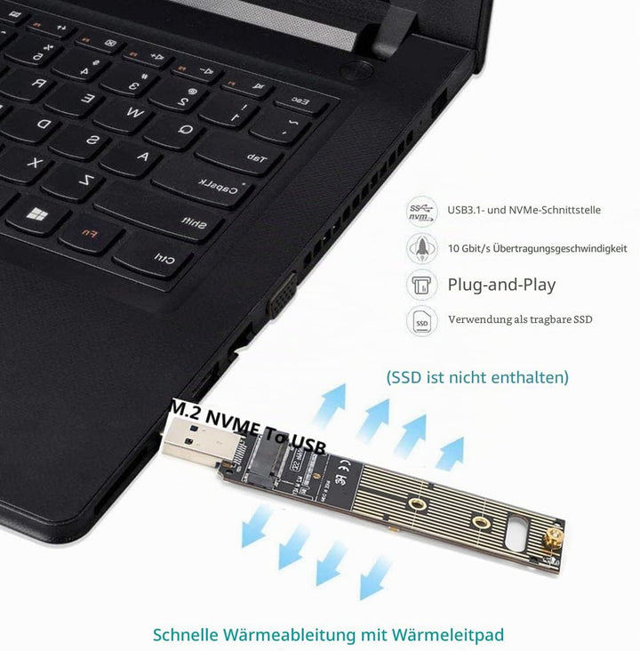 Tangxi M.2 NVMe auf USB Adapter, 10 Gbit/s M.2 SSD auf USB 3.1 M.2 Adapter, M.2 NVME basiert M Key M