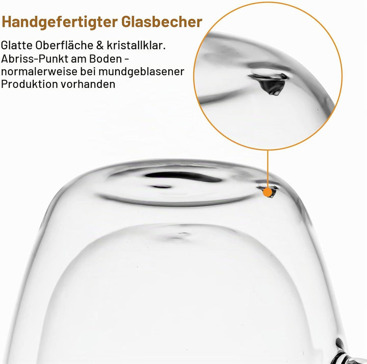 Espressotassen 80ml, 4er Set Espresso Gläser, doppelwandige Espressotassen Glas mit Henkel Kaffeetas