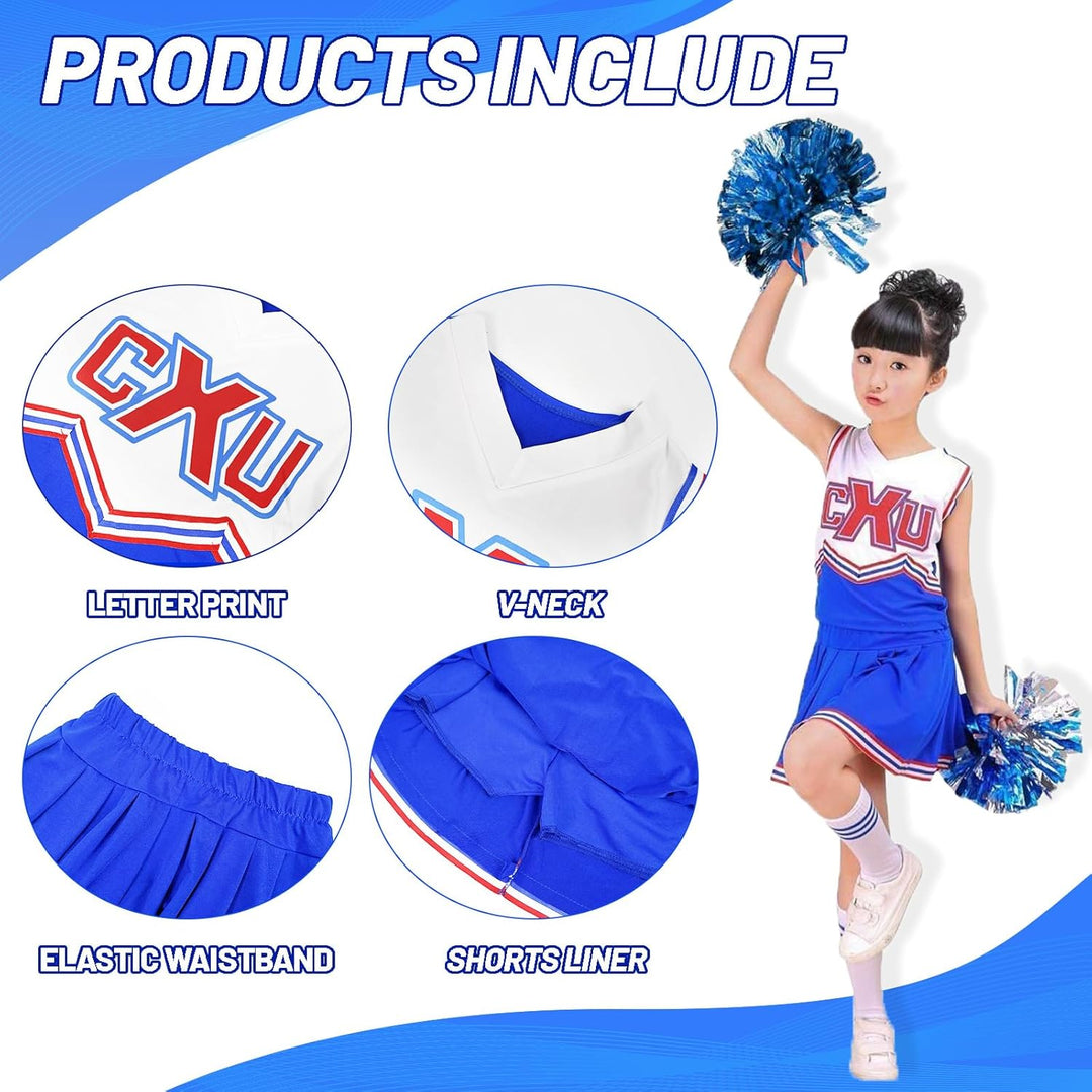 LOLANTA Mädchen rot &amp; blau Cheerleader Kostüm befestigen Pom Poms Socken, Kinder Cheer Outfit Karnev