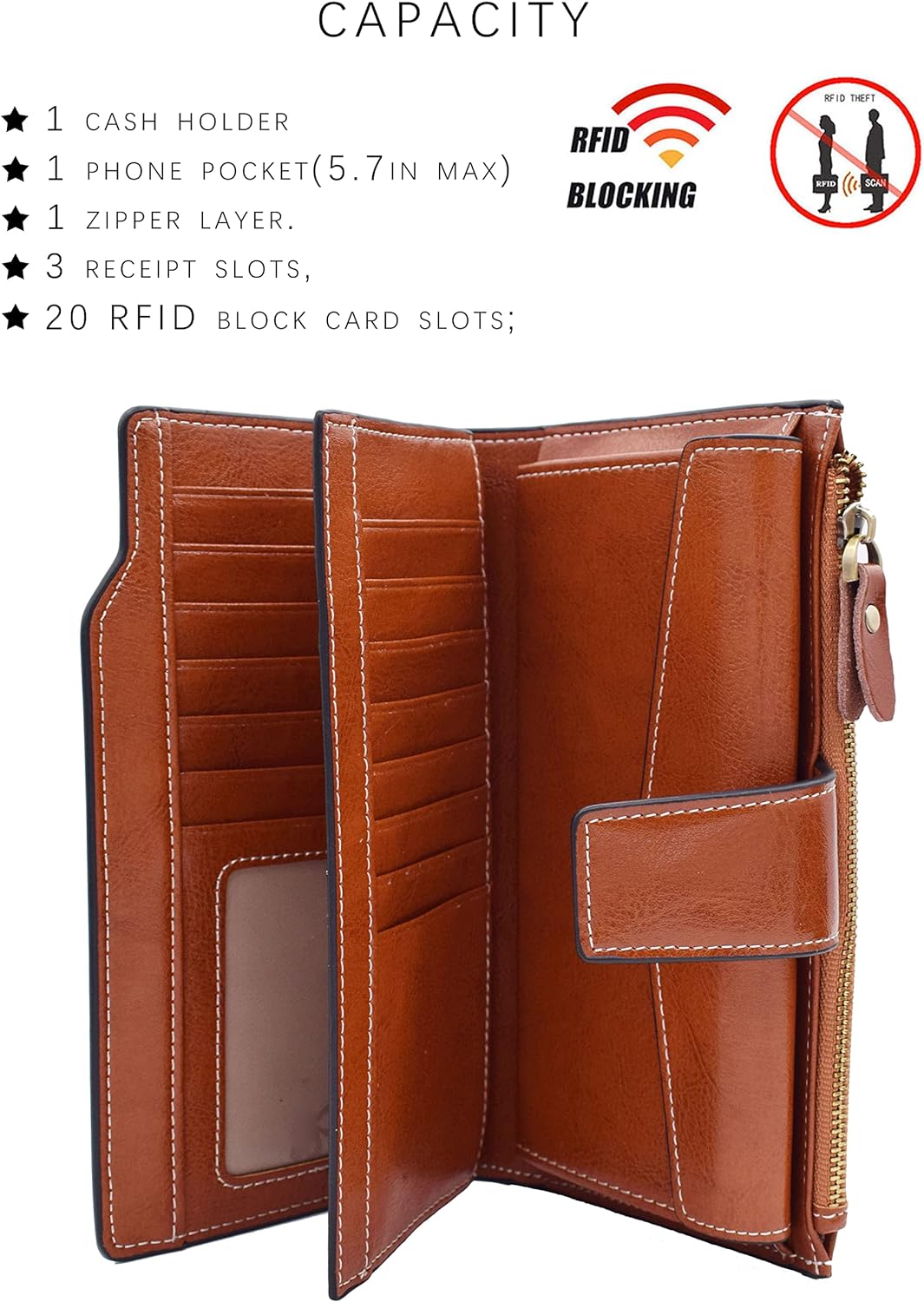 TeeYee Damen Mädchen Lange LederGeldbörse Faltmappe Lederhandtasche Grosse Kapazitäts Geldbeutel mit