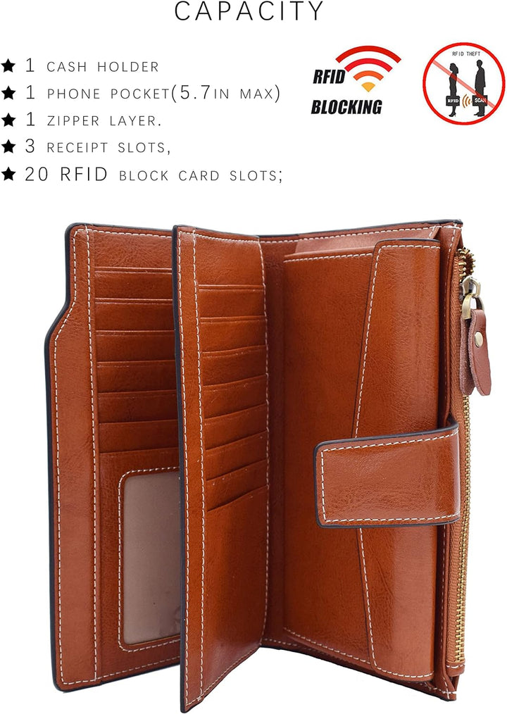 TeeYee Damen Mädchen Lange LederGeldbörse Faltmappe Lederhandtasche Grosse Kapazitäts Geldbeutel mit