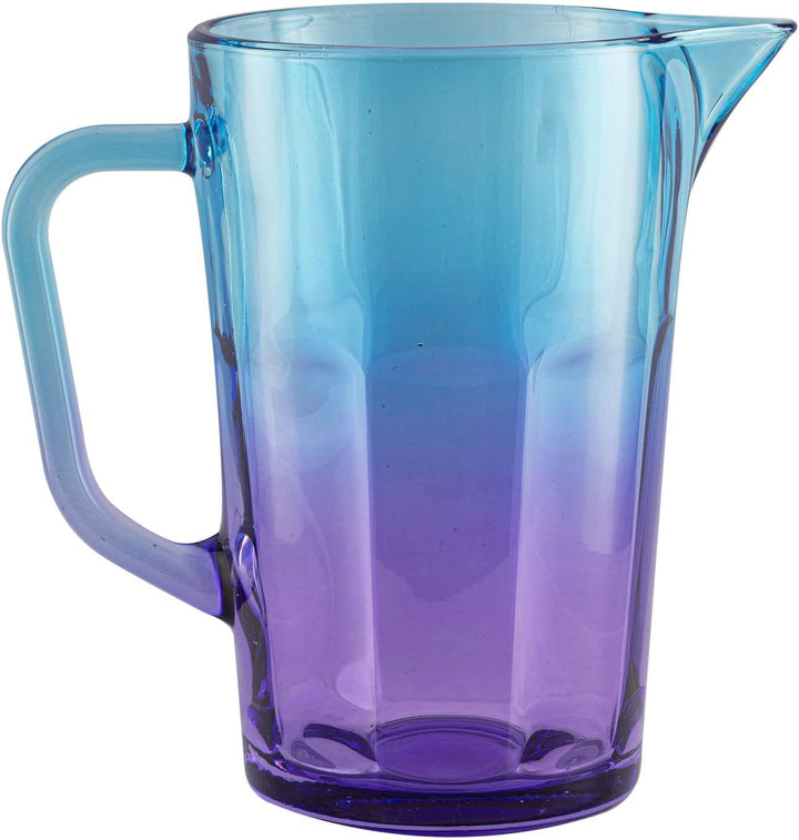 TREND FOR HOME Wasserkaraffe Glas 1 Liter mit Handlichem Griff Bunt Wasserkrug 19 cm Glaskanne Blau