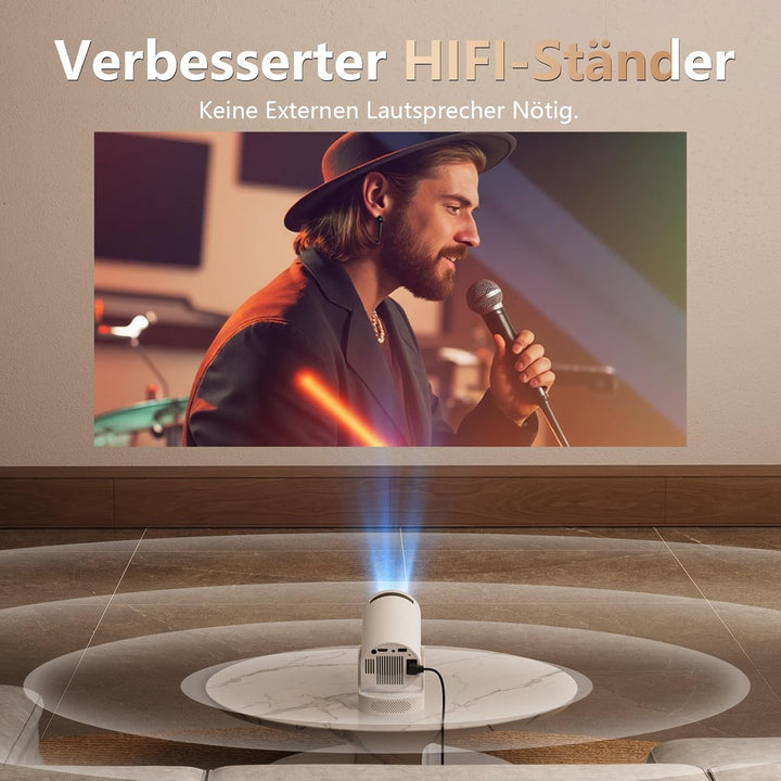 Smart Mini Beamer, Upgraded Hi-Fi Mini-Projektor mit 4K-1080P-Unterstützung, 300 ANSI-Lumen, WIFI6 &