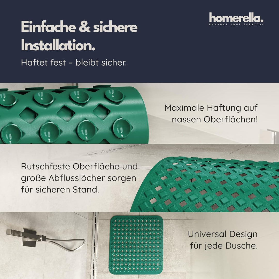 homerella© Duschmatte rutschfest 53x53cm, INKL. AUFHÄNGUNG, Antirutschmatte Dusche, schimmelresisten