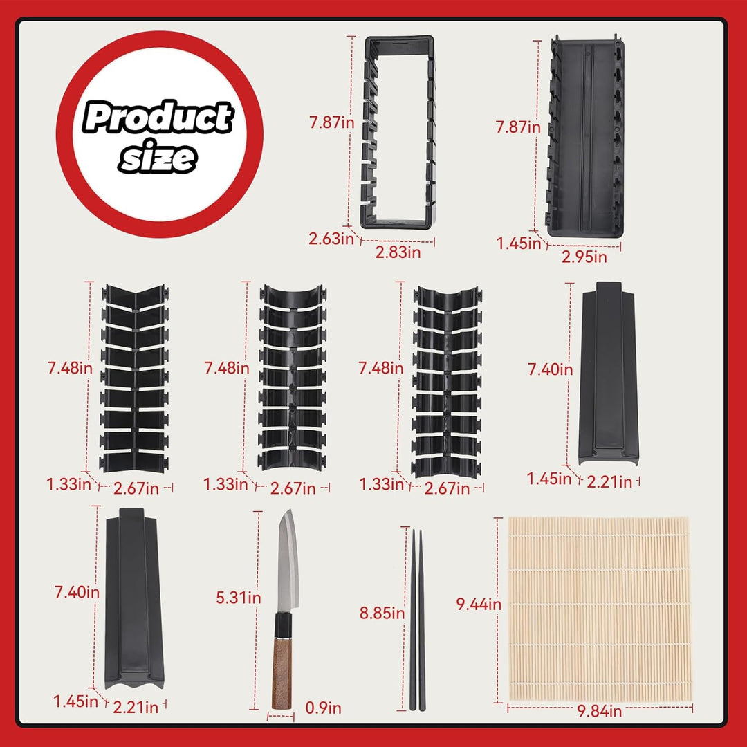 Sushi Maker Set, 14-tlg. Sushi-Kit für Anfänger mit Rolle, Schneideform, Messer, Matten und Stäbchen