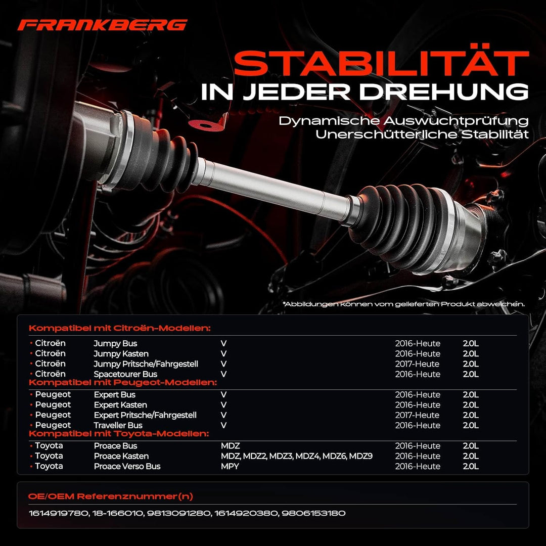 Frankberg Antriebswelle Vorne Rechts Kompatibel mit Jumpy V 2016-Heute Spacetourer Bus V 2016-Heute