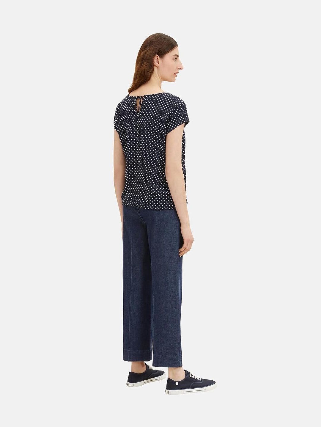 TOM TAILOR Damen Basic Bluse mit V-Ausschnitt 34 32086 - Small Navy Dot Design, 34 32086 - Small Nav
