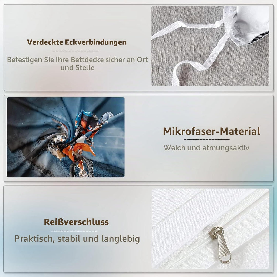 Motocross Bettwäsche Sets, 3D-gedrucktes Muster von Extremsport-Motorrad-Themen-Bettbezug mit 2 Kiss