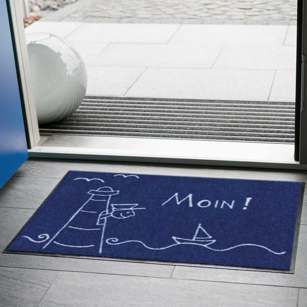 Salonloewe Fussmatte waschbar Leuchtturm 50x75 cm blau weiss maritim Eingangs-Matte Haustür Flur Sch