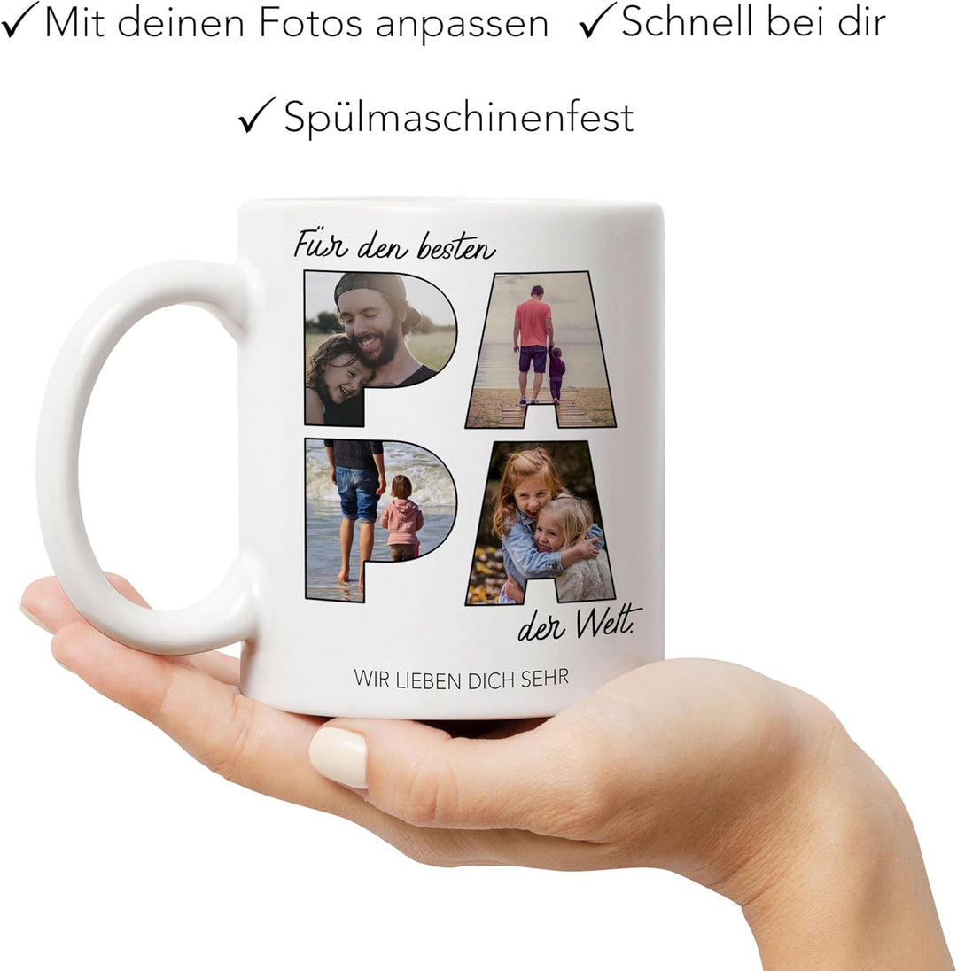 Kiddle-Design Papa Tasse Personalisiert mit Foto Geschenk Geburtstag, Vatertagsgeschenk Fototasse mi