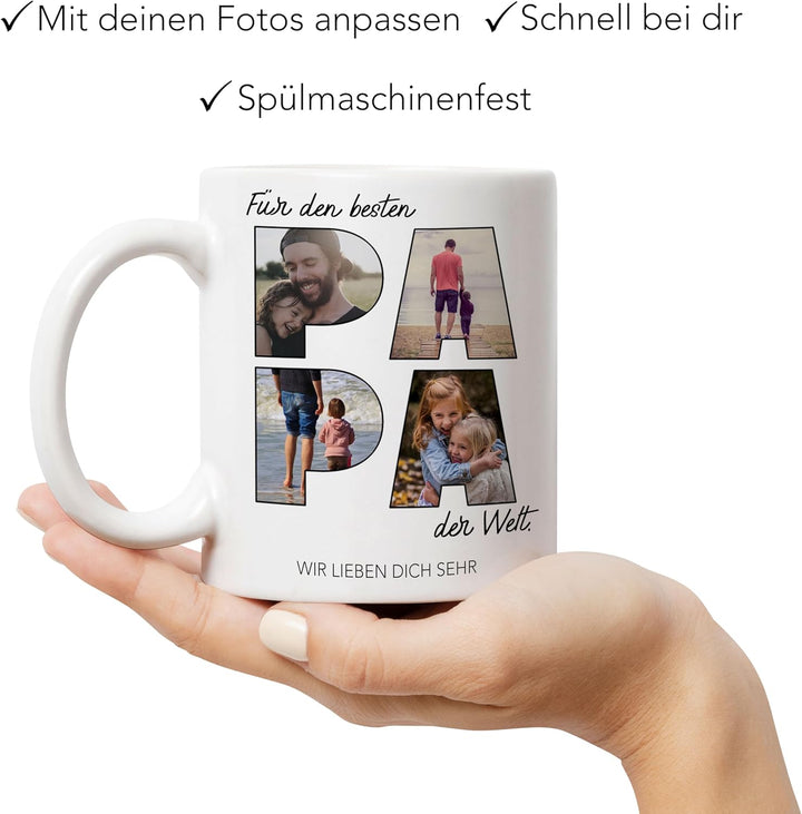 Kiddle-Design Papa Tasse Personalisiert mit Foto Geschenk Geburtstag, Vatertagsgeschenk Fototasse mi