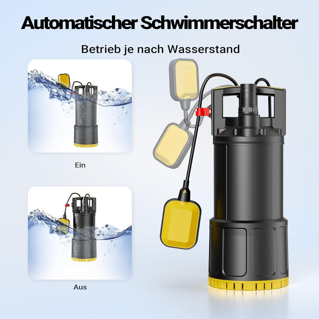 Wiltec Tauchpumpe mit Schwimmerschalter 1000 W, Tiefbrunnenpumpe bis 7 m Tiefe, Brunnenpumpe 30 m Fö