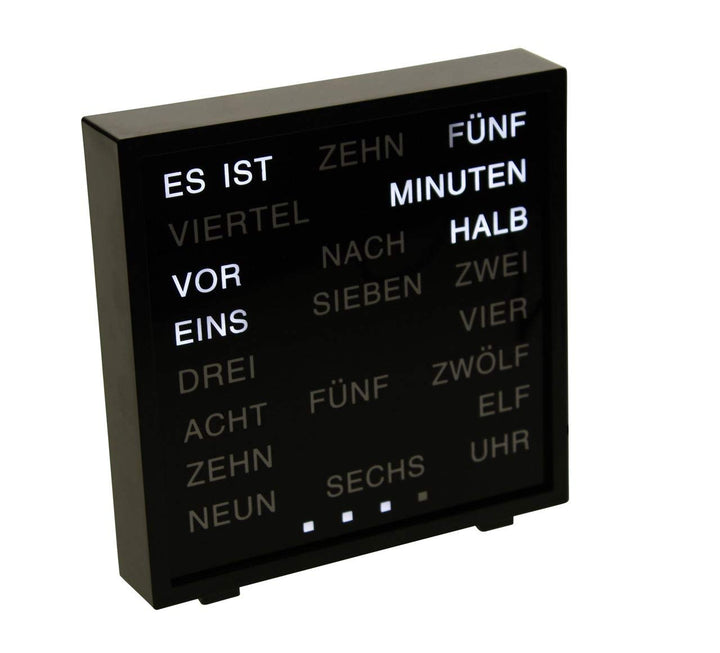 United Entertainment – LED Wort Uhr / Wörter Uhr / Uhr mit Worten / Word Clock Deutsch - Schwartz -