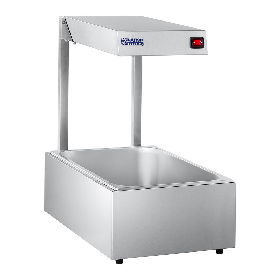 Royal Catering Wärmebrücke Speisenwärmer mit Behälter GN 1/1 RCWB-500 (500 W Halogenlampe, Max. Temp