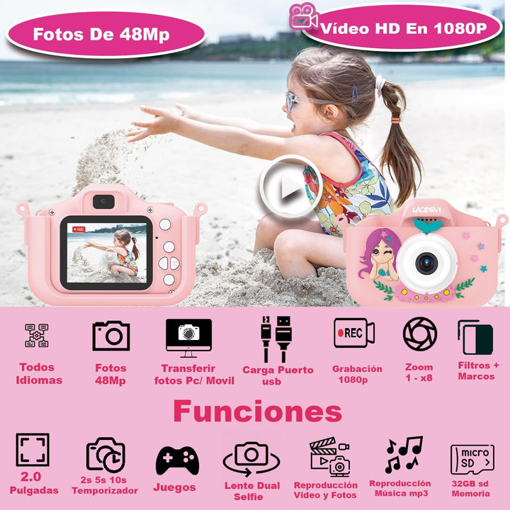 Lacosvi Kinderkamera, 5,1 cm (2 Zoll), 1080P HD, Selfie-Videokamera für Jungen und Mädchen, mit SD-K