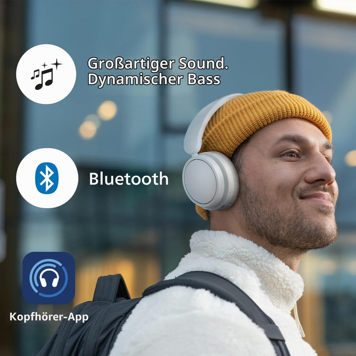 Philips TAH5219WT Leichter ohraufliegender kabelloser Bluetooth-Kopfhörer mit passiver Geräuschisoli