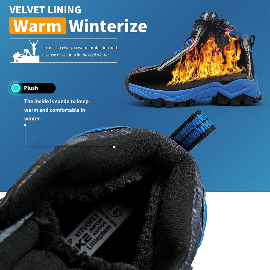 ASHION Jungen Winterschuhe Kinder Mid Schneestiefel Gefütterte Winterstiefel Wanderschuhe Trekking B