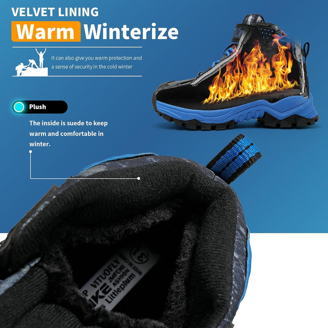 ASHION Jungen Winterschuhe Kinder Mid Schneestiefel Gefütterte Winterstiefel Wanderschuhe Trekking B