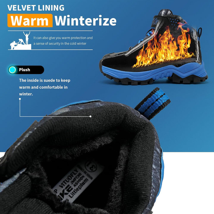 ASHION Jungen Winterschuhe Kinder Mid Schneestiefel Gefütterte Winterstiefel Wanderschuhe Trekking B