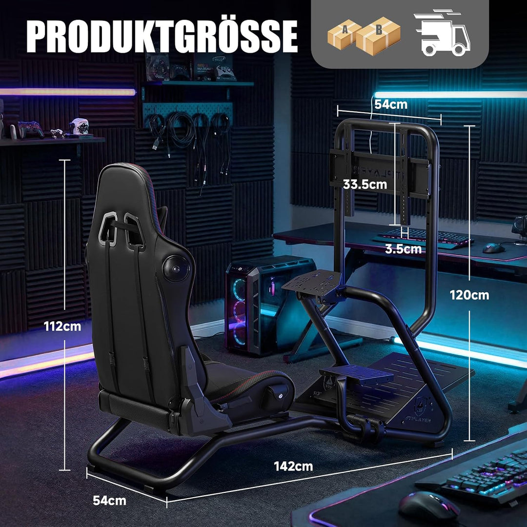 GTPLAYER Simulator Cockpit,Rennsimulator lenkradständer mit 3D-Stereo-Lautsprechern, Monitorhalterun