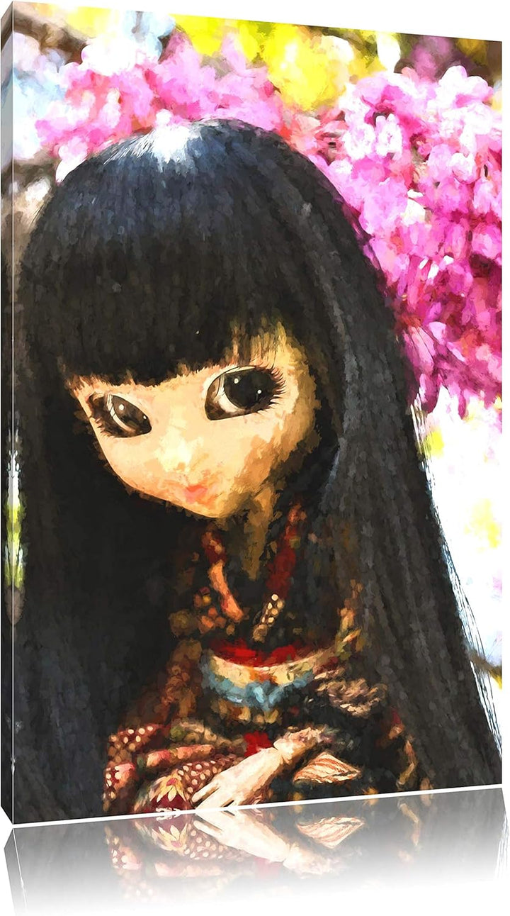 anmutige Geisha Pullip NewArt Format: 100x70 cm auf Leinwand, XXL riesige Bilder fertig gerahmt mit