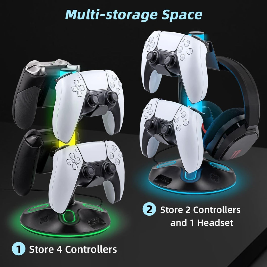 RGB Gaming Kopfhörer Ständer mit 9 Lichtmodi，Controller Halter Schreibtisch,Headset Halterung mit 2