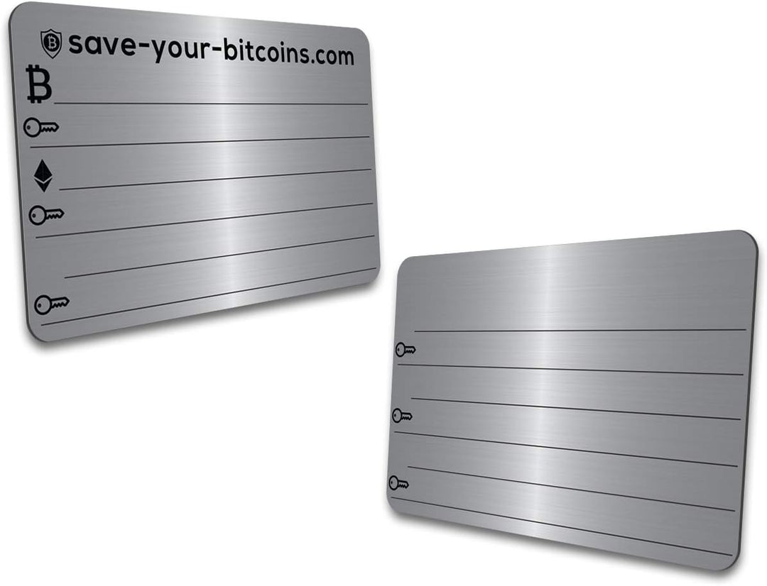 Save-Your-Bitcoins Private Key - Recovery Metallplatte aus Edelstahl (V4A), Kit mit 3 Platten + Grav