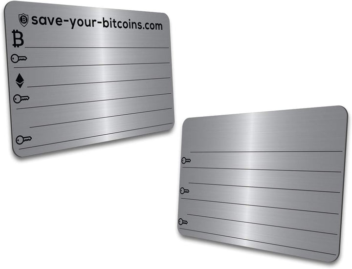 Save-Your-Bitcoins Private Key - Recovery Metallplatte aus Edelstahl (V4A), Kit mit 3 Platten + Grav