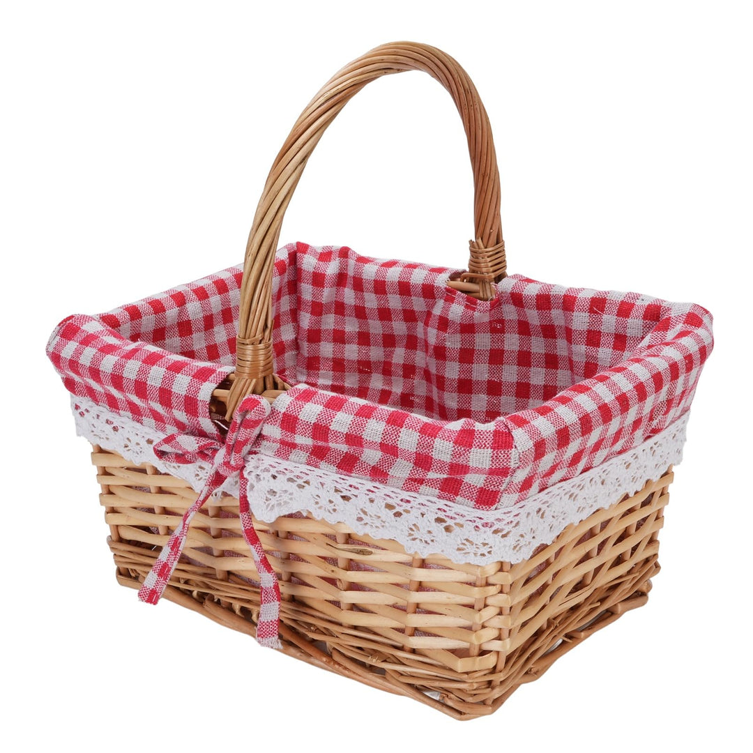 Cocoarm Picknickkorb aus Korbgeflecht, Handgewebt, Vintage-Stil, Abnehmbares Innenfutter, Rot karier