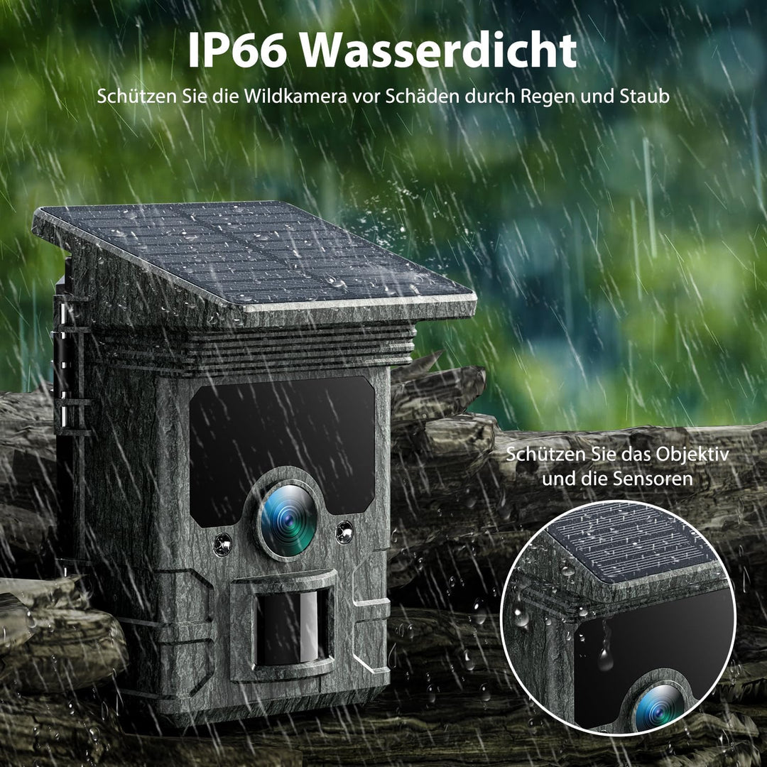 VOOPEAK Wildkamera Solar WLAN 4K 30fps 85MP, Wildkamera mit Handyübertragung APP, Wildtierkamera mit