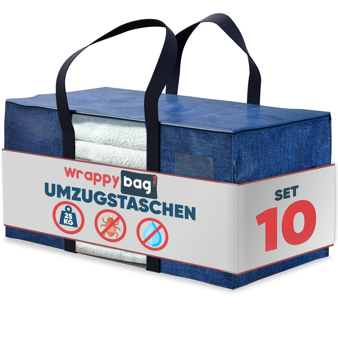 WRAPPYBAG 10er Pack Grosse Kunststoff Aufbewahrungstasche – XXL Tasche Gross für Umzug, Reise – Robu