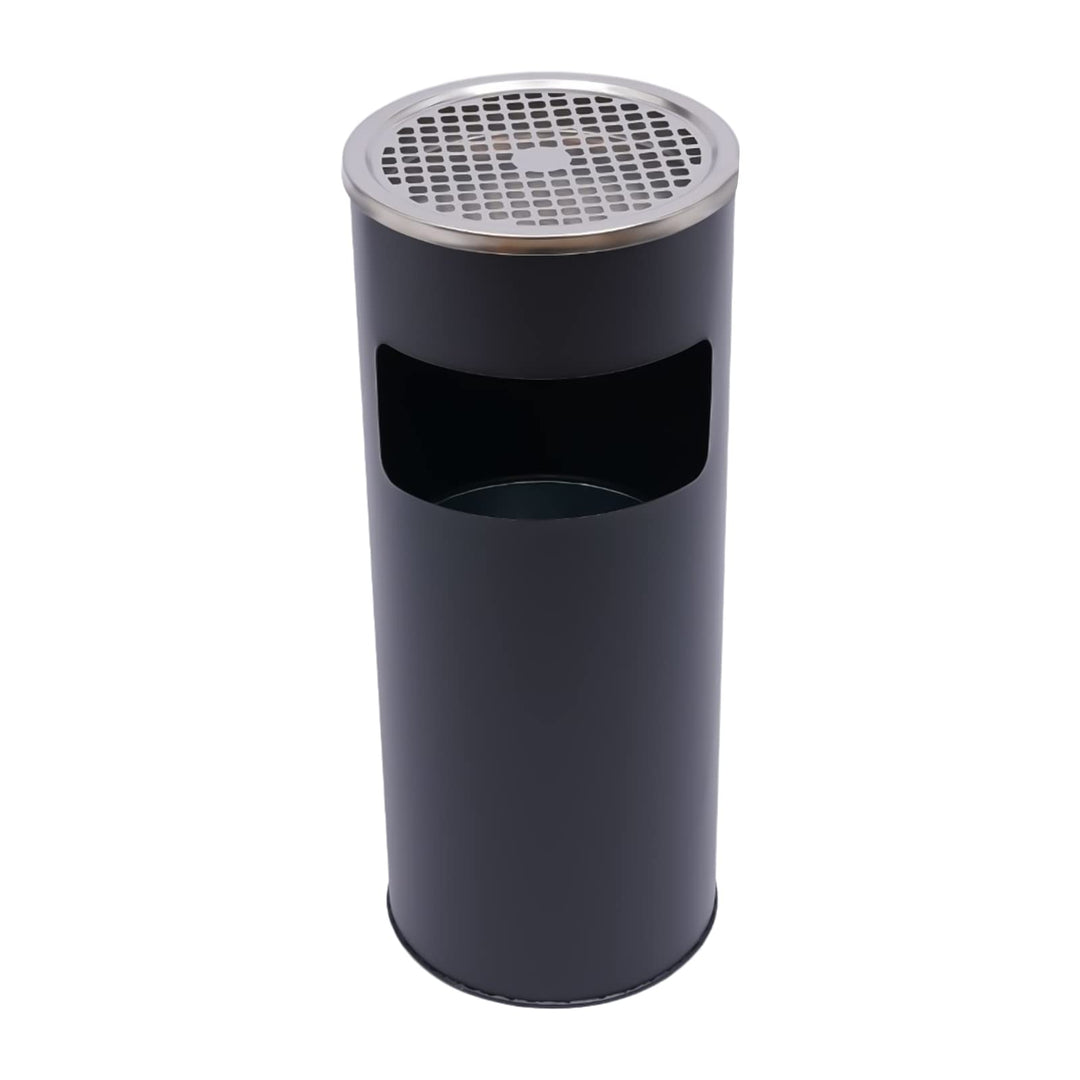 30L Stand Mülleimer Metall mit Inneneimer Draussen Abfalleimer aus Edelstahl Ø25×60 cm (Schwarz)