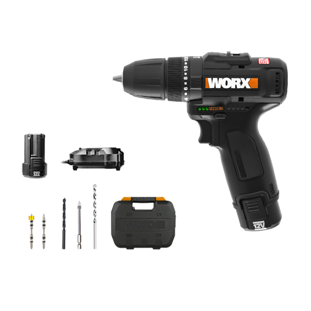 WORX WX121 Akku-Schlagbohrschrauber 12V – starke bürstenloser Akkubohrschrauber Set – 2-Gang-Getrieb