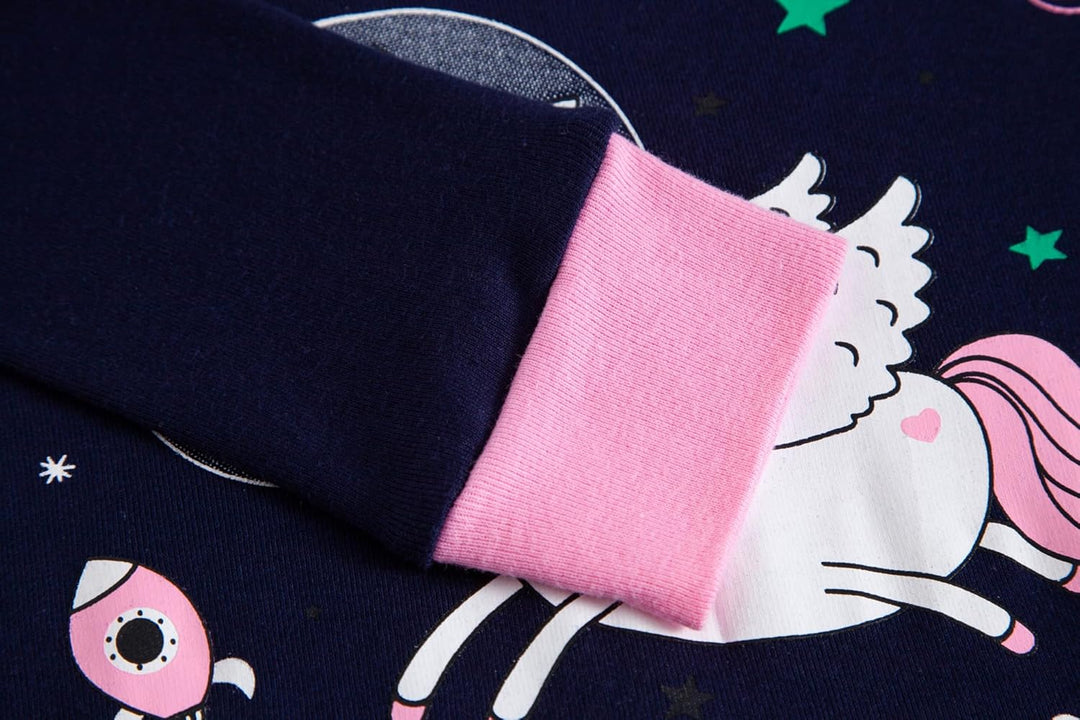 Mädchen Pyjamas Set Pyjamas 100% Baumwolle PJs Langarm Kurzarm Nachtwäsche 2-12 Jahre Einhorn-eule 3