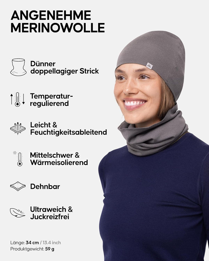 DANISH ENDURANCE Merino-Multifunktionstuch, Schlauchschal, Halswärmer, Halstuch, Atmungsaktiv, Warm
