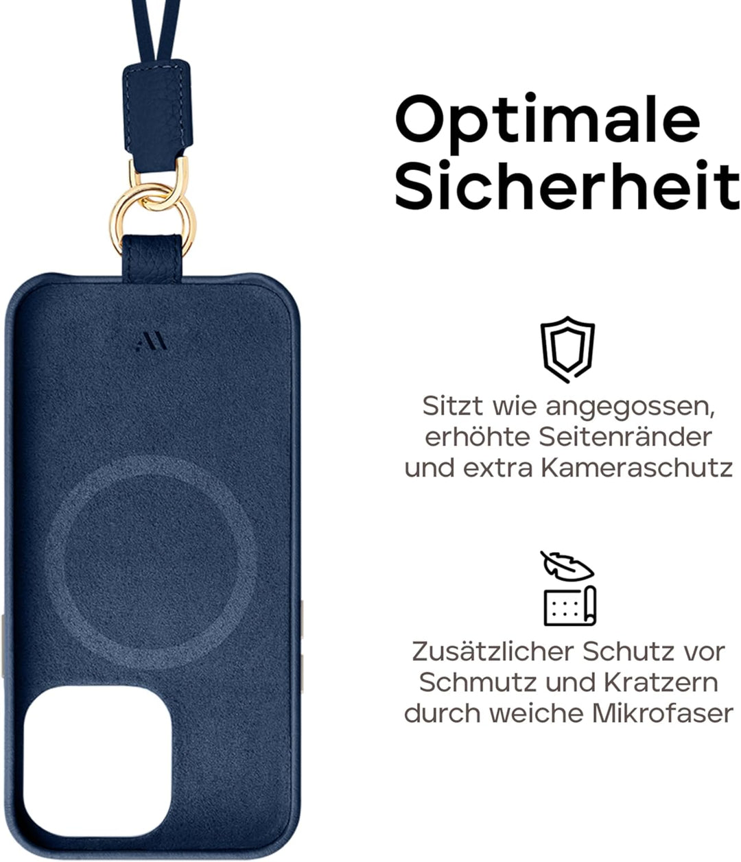 WIIUKA Hülle für iPhone 15 Pro Max, Leder aus Deutschland, Lederhülle Handykette, Premium Handyhülle