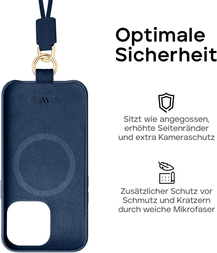 WIIUKA Hülle für iPhone 15 Pro Max, Leder aus Deutschland, Lederhülle Handykette, Premium Handyhülle