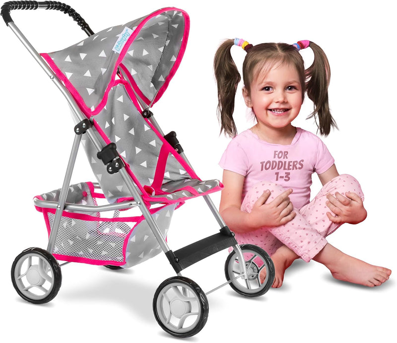 Kinderplay Puppenwagen, Puppen Buggy Kinderwagen, Buggy mit Anschnallgurt und Einkaufsnetz - Babyspi