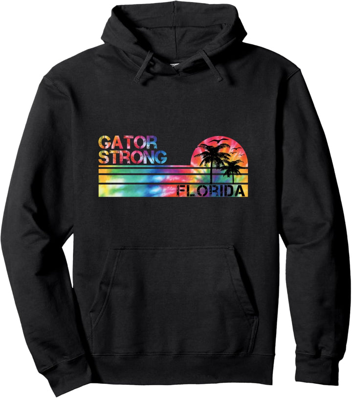 Gator Strong Florida Tie Dye Vintage Inspired Striped Pullover Hoodie